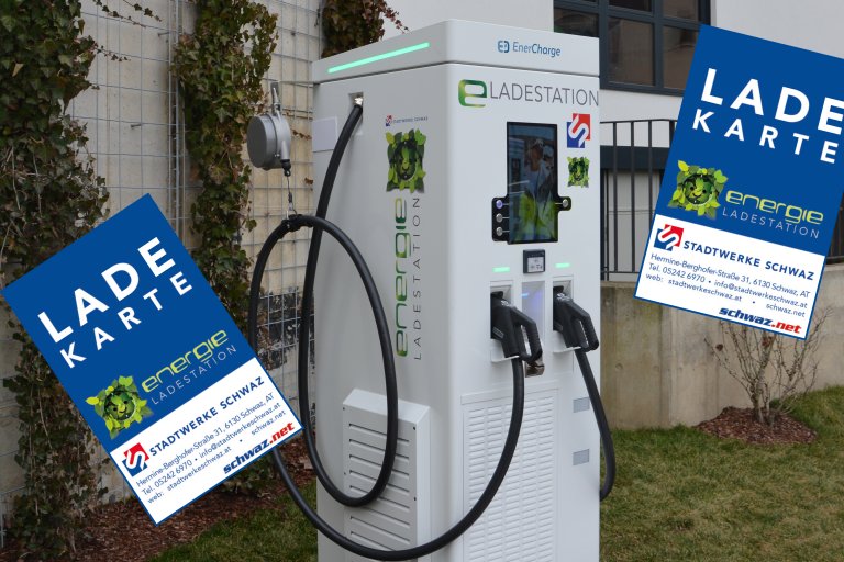 Wir akzeptieren alle gängigen Ladekarten E-Ladestation mit den Ladekarten der Stadtwerke Schwaz